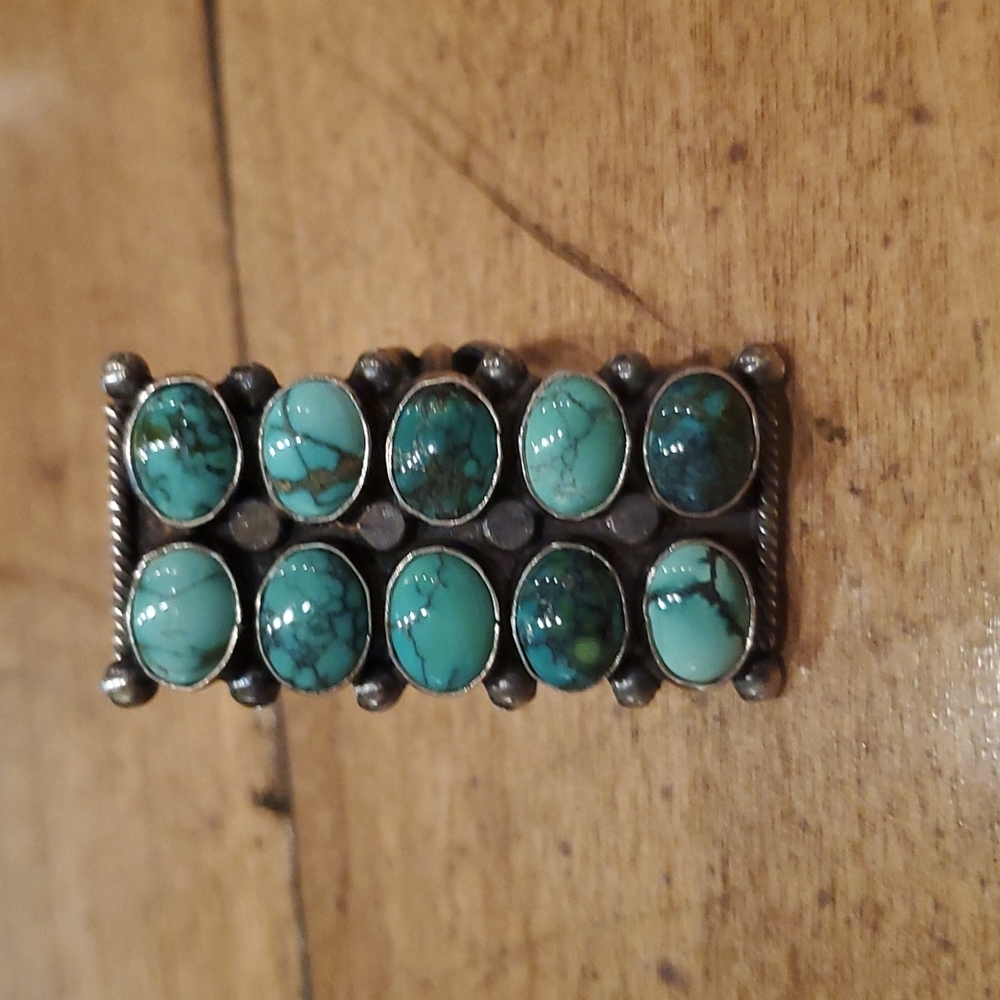 10 Stone Sterling Turquoise Ring. Size 9